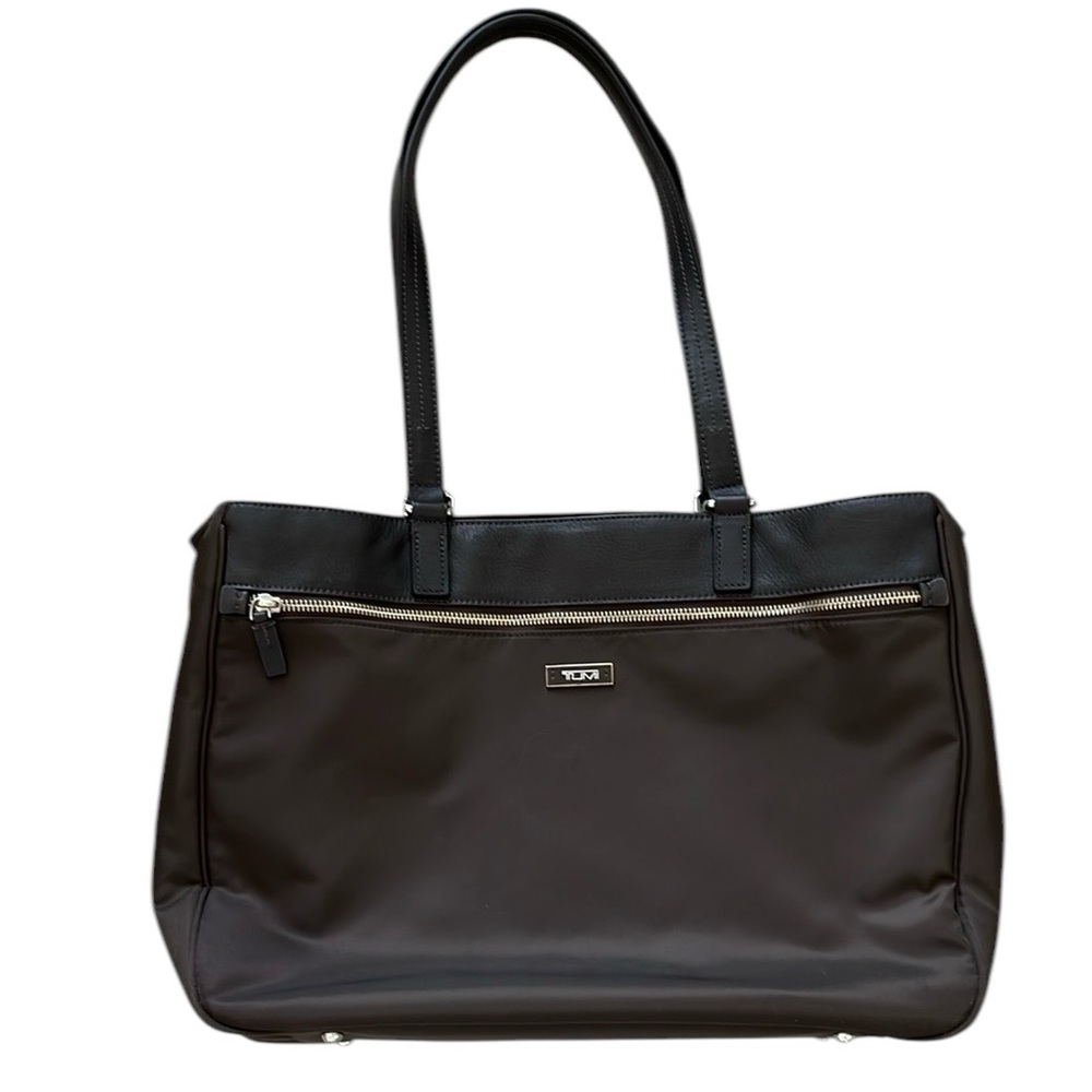 Tumi Voyageur Brown Leather & Nylon Tote Business Laptop Shoulder Brief Bag